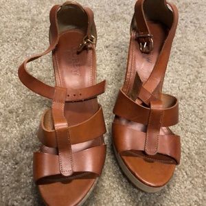 Wedge brown leather sandals